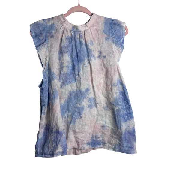 cloth & stone Tops - Cloth & Stone Anthropologie XL Linen Tie Dye Ruffle Cap Sleeve cloud costal boho